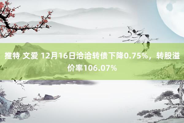 推特 文爱 12月16日洽洽转债下降0.75%，转股溢价率106.07%