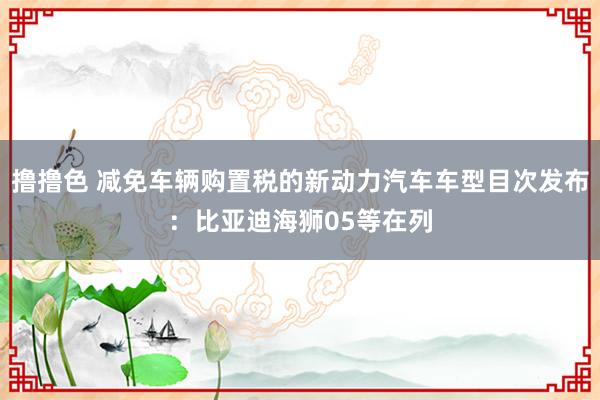 撸撸色 减免车辆购置税的新动力汽车车型目次发布：比亚迪海狮05等在列