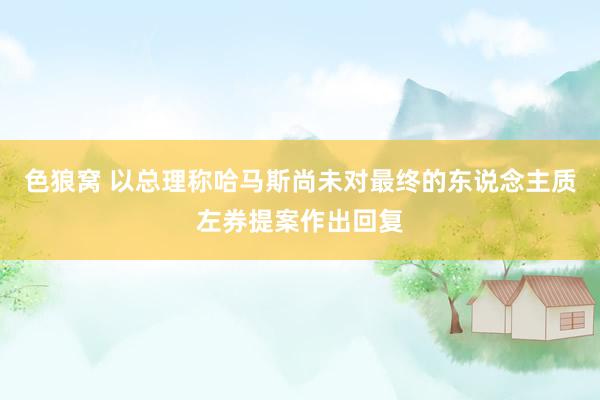 色狼窝 以总理称哈马斯尚未对最终的东说念主质左券提案作出回复