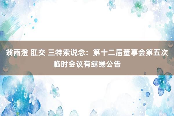 翁雨澄 肛交 三特索说念：第十二届董事会第五次临时会议有缱绻公告
