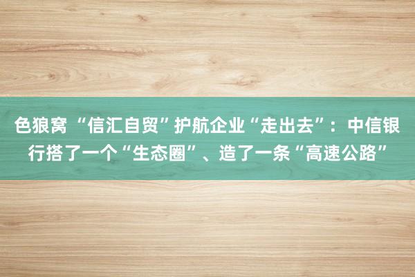 色狼窝 “信汇自贸”护航企业“走出去”：中信银行搭了一个“生态圈”、造了一条“高速公路”